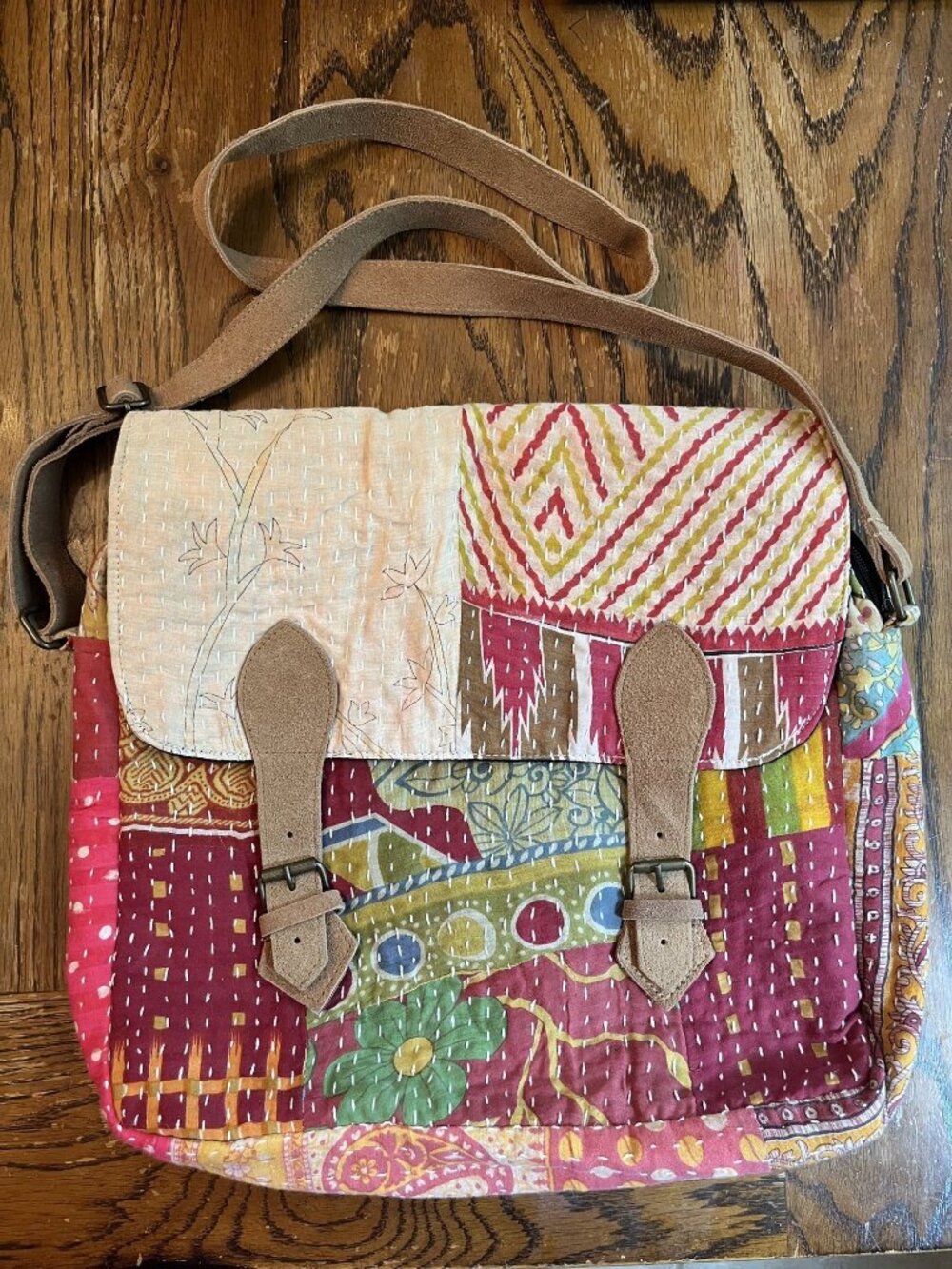 Earthbound Boho Hippie Patchwork Crossbody Bag With Suede Straps & Magnetic Clos